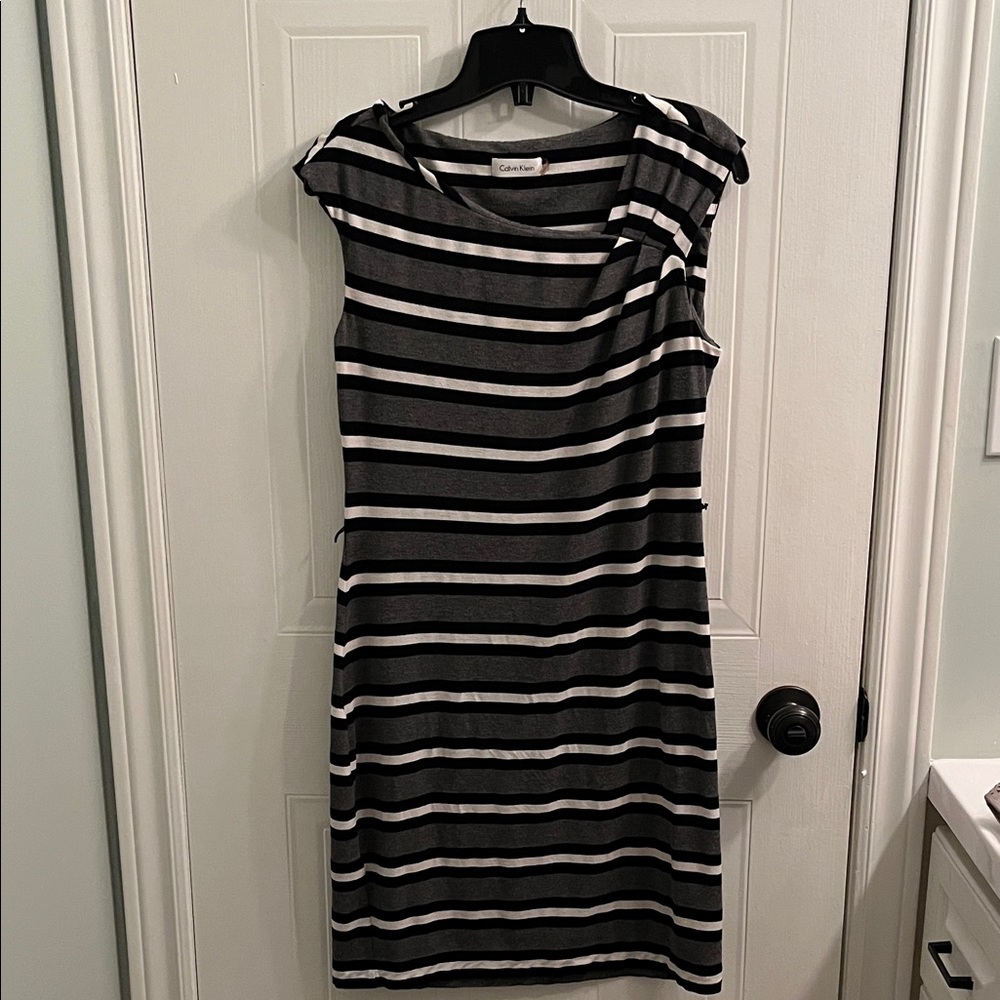 Calvin Klein Asymmetrical Black and Gray Dress